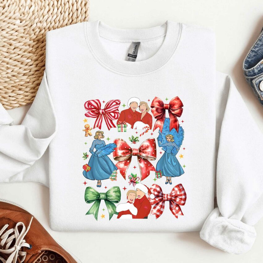 White Christmas Bow Tee, Haneys Sister Cartoon Shirt