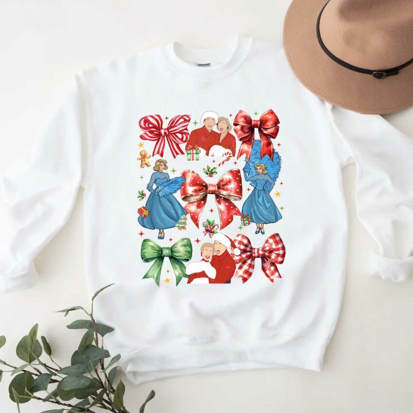 White Christmas Bow Tee, Haneys Sister Cartoon Shirt