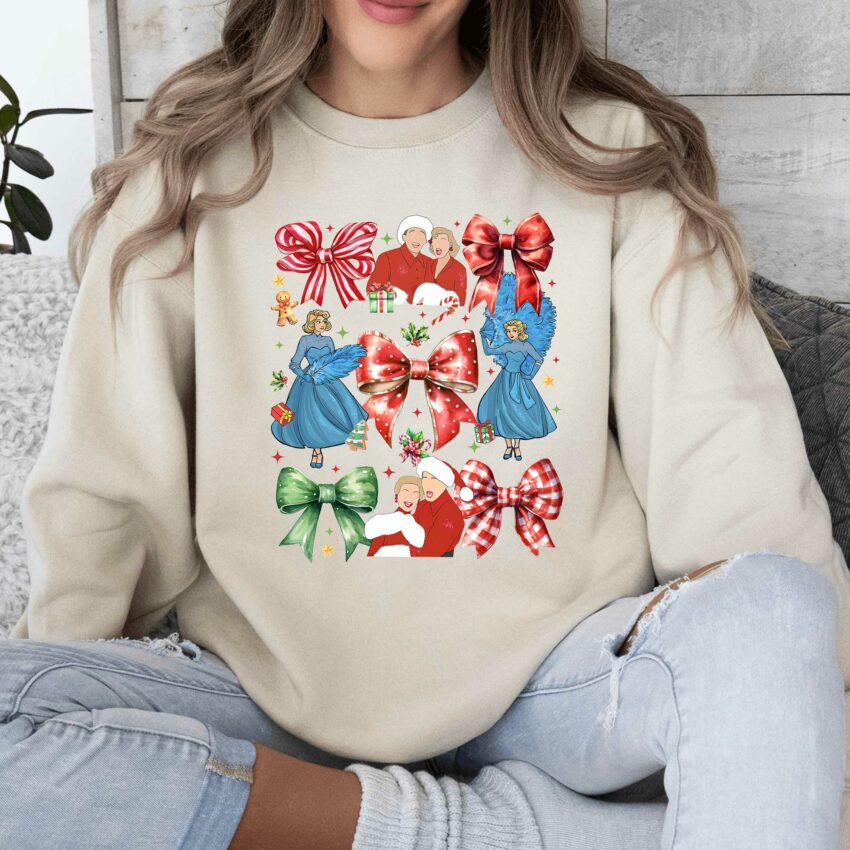 White Christmas Bow Tee, Haneys Sister Cartoon Shirt