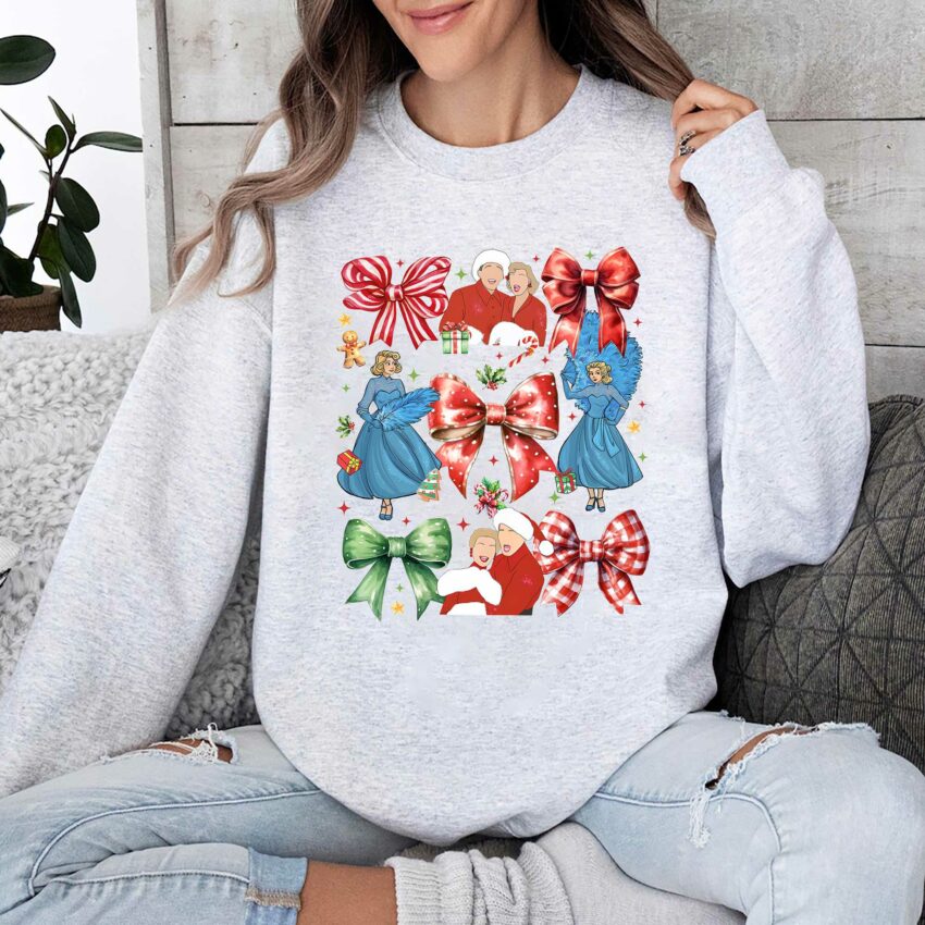 White Christmas Bow Tee, Haneys Sister Cartoon Shirt