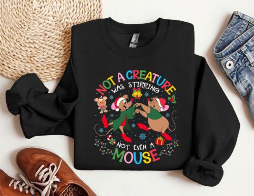 Jaq And Gus Gus Disney Christmas Sweatshirt, Cinderella Christmas T-shirt, Not A Creature Was Stirring Not Even A Mouse Shirt, Christmas Tee