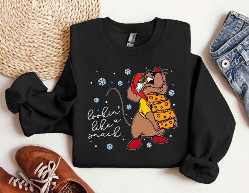 Jaq And Gus Gus Disney Christmas Sweatshirt, Cinderella Christmas T-shirt, Not A Creature Was Stirring Not Even A Mouse Shirt, Christmas Tee