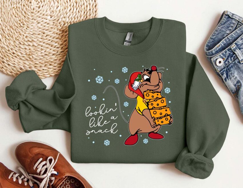 Jaq And Gus Gus Disney Christmas Sweatshirt, Cinderella Christmas T-shirt, Not A Creature Was Stirring Not Even A Mouse Shirt, Christmas Tee