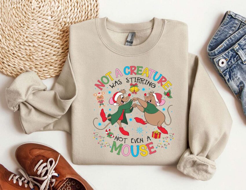 Jaq And Gus Gus Disney Christmas Sweatshirt, Cinderella Christmas T-shirt, Not A Creature Was Stirring Not Even A Mouse Shirt, Christmas Tee